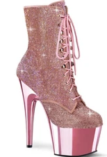 Pleaser 7" pink rhinestone chrome ankle boots Pre-owned Size 8