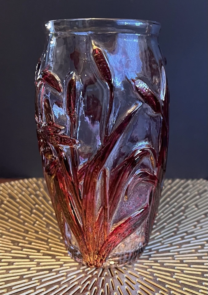 VTG Phoenix Consolidated Glass Dragonfly Ruby Stain 6” Tall Glass Vase - Image 4 of 4