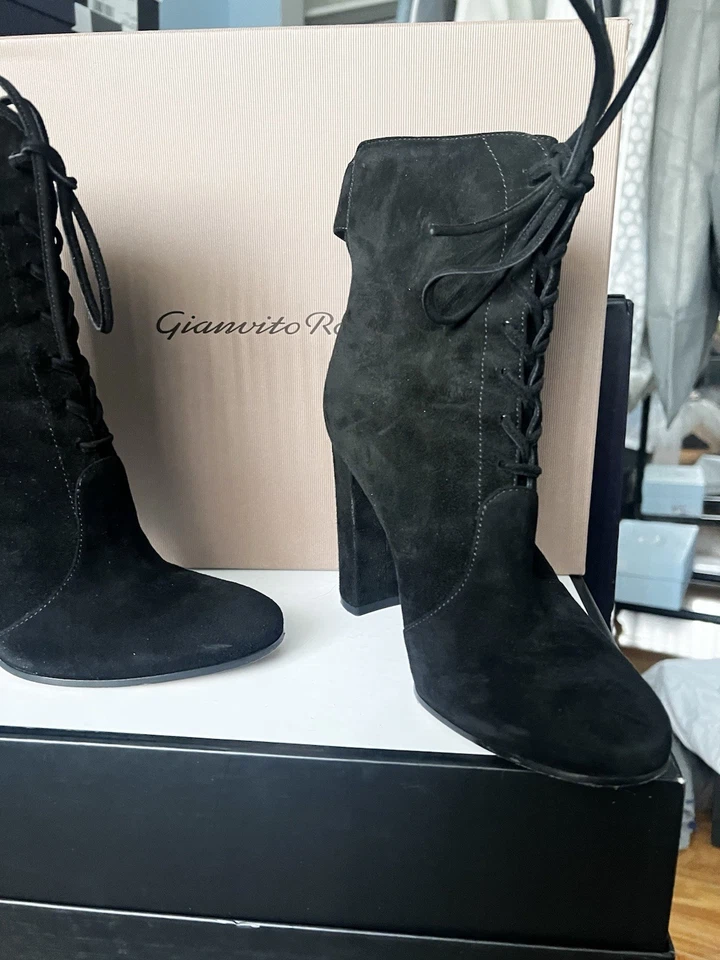 Gianvito Rossi Mujer Gamuza Cremallera Tacón Bloque Botines Beige Talla Eur 37 Foto 3 de 4