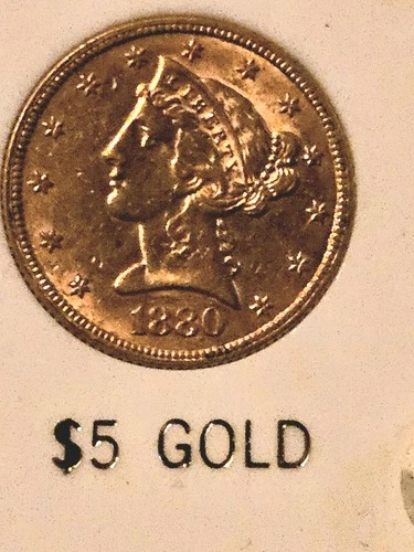 1880 Liberty Head Gold $5 Half Eagle, Old US Gold Coin, AU