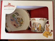 Royal Doulton Bunnykins Baby Set of Double Handle Mug & Baby Plate, New in Box