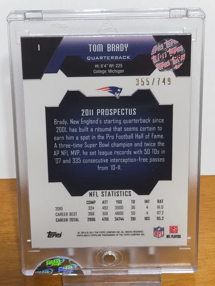 2011 e-topps topps #1 Tom Brady etopps #355/749 chrome refractor RARE SP - Image 2 of 4