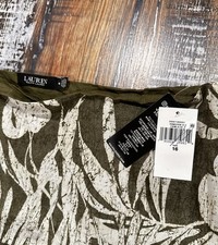 NWT Lauren Ralph Lauren Farm Olive Palm Print Off Shoulder Midi Dress Size 16
