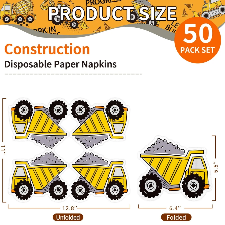 Салфетки для вечеринок на строительную тему, салфетки для коктейлей грузовиков, одноразовые... - Изображение 2 из 4