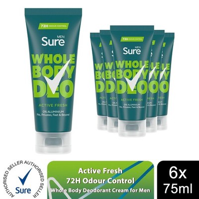 Sure Men Ganzkörper Deocreme Active Fresh mit 72H Geruchskontrolle 75ml, 6 Stück