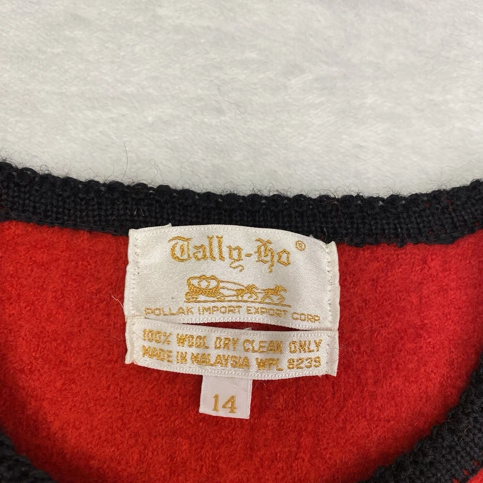 Cardigã vintage Tally-Ho lã cozida Cottagecore vermelho preto tiroleso 14 - Imagem 4 de 4