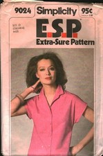 9024 Vintage Simplicity Sewing Pattern Misses 1970s Button Front Blouse Shirt 16
