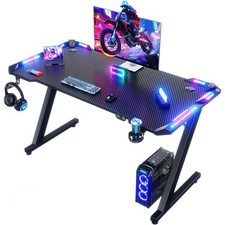 Gamingdesk Schreibtisch Computertisch 120x60 Getränkehalter LED Headsethalter