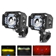 Motorcycle LED Spotlight With Red DRL Yellow White High and Low Beam Fog Lights