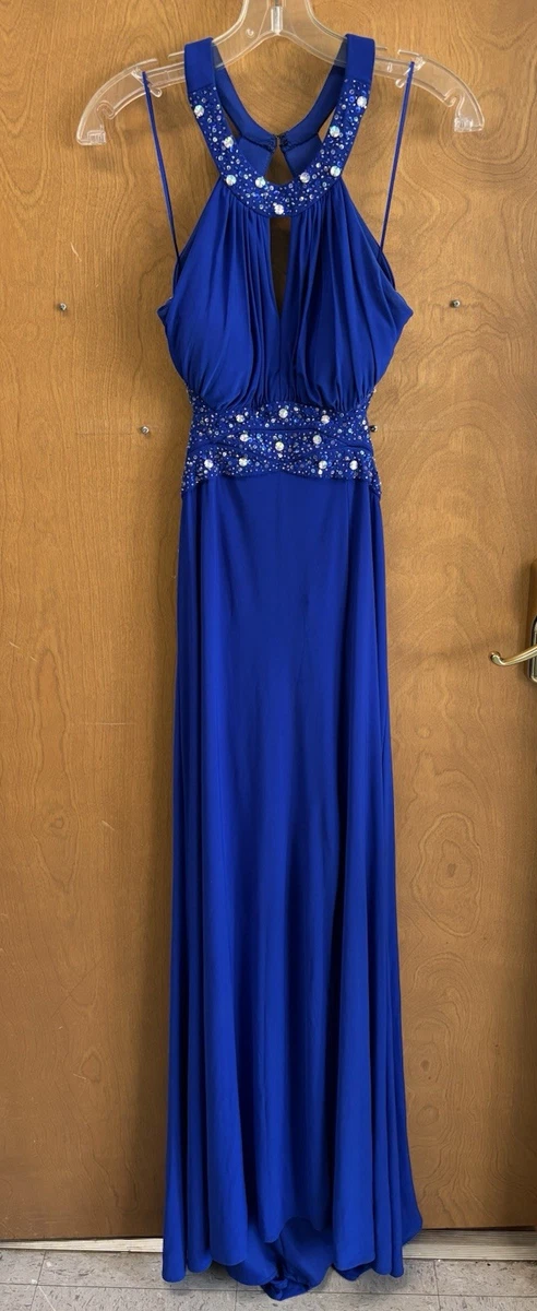 Robe Longue Morgan & Co - Bleu Royal Avec Fente Cuisse Et Détails Dentelle - Taille 5/6 - Occasion Très Bon État
