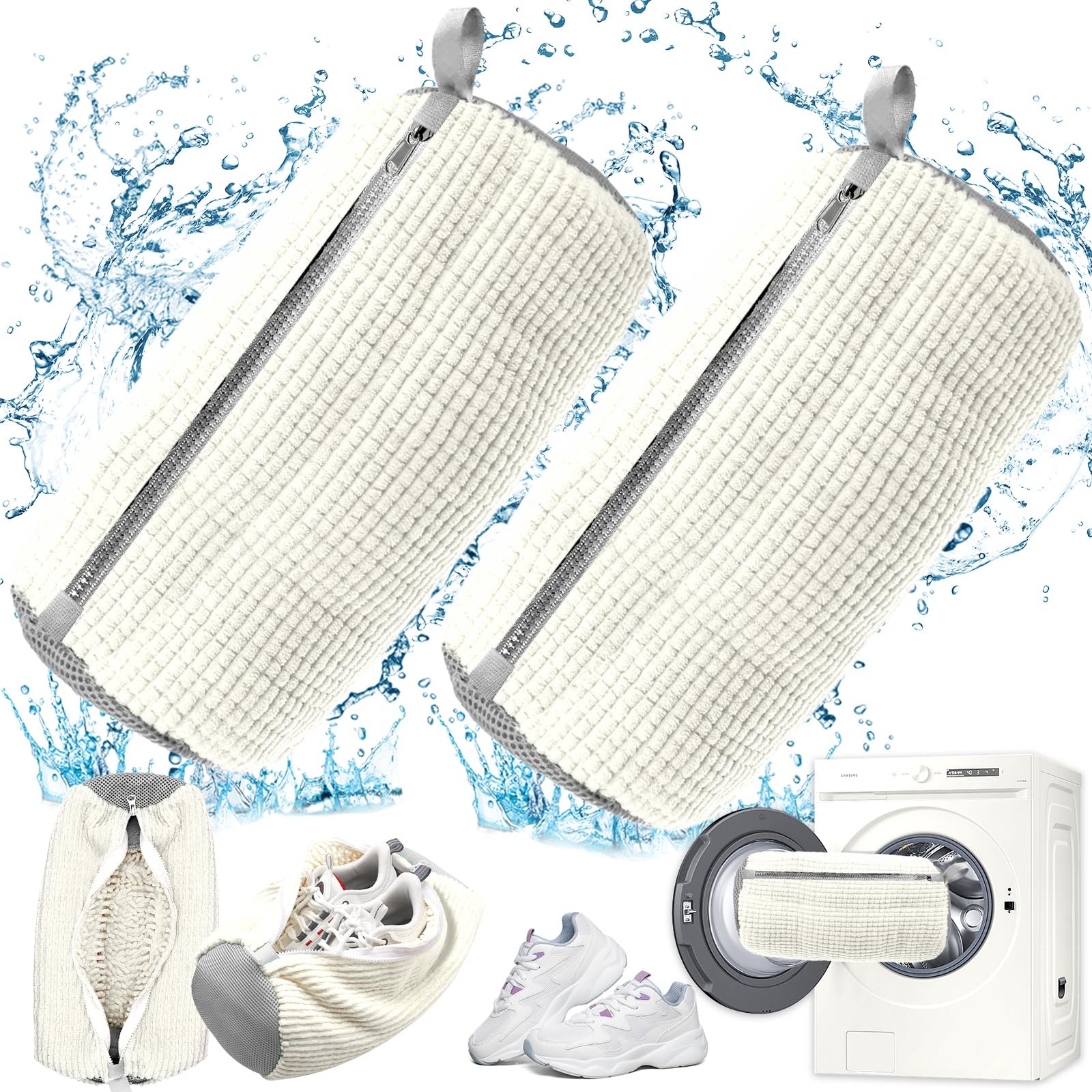 Sac chaussure machine a laver x2 en maille de protection blanche