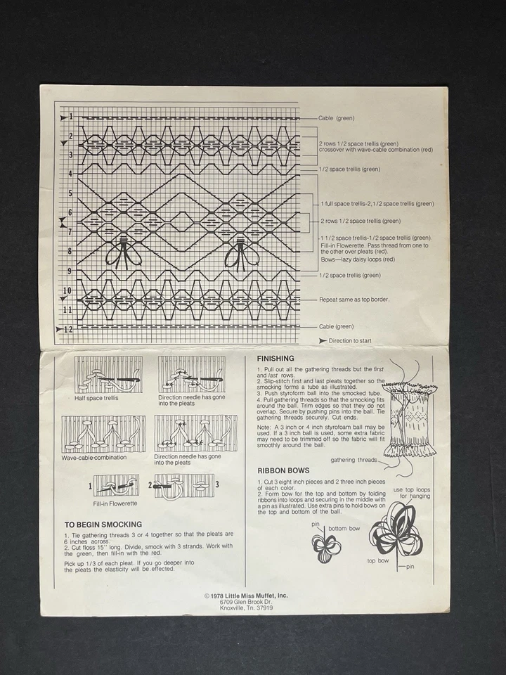 Vintage Smocked Christmas Ball Ornament Pattern | 1978 Little Miss Muffet, Inc - Image 2 of 4