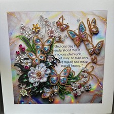 Completed Motivational Diamond Painting With Butterflies And Flowers