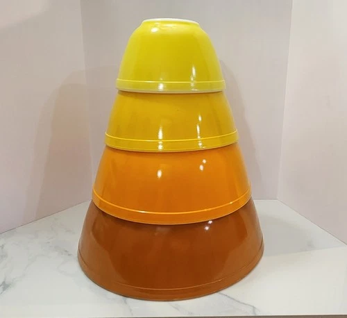 Vintage 4 Pc Citrus Daisy Pyrex Glass Bowl Set Nesting Bowls Ovenware