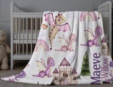 Personalized Baby Blanket Dragons Custom Name Soft Throw Newborn