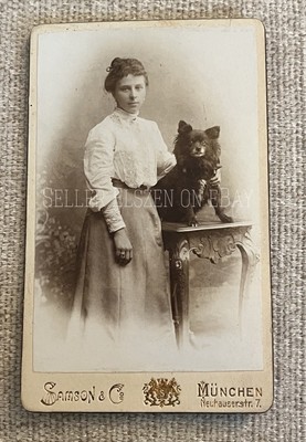 Antique Rare Victorian CDV From Germany Of Black Spitz Dog With Lady Owner