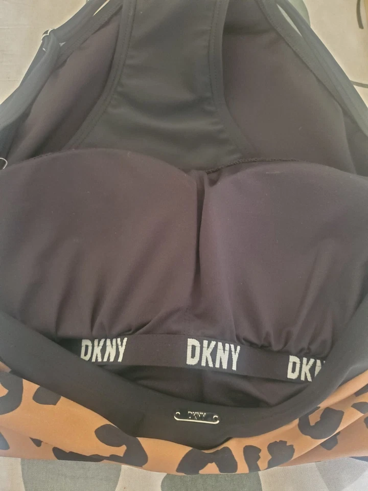 Traje de baño de una pieza DKNY negro y estampado de leopardo bandeau cuello halter talla UK 8 nuevo Foto 4 de 4