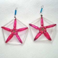 Pair Czech Wire Beaded Pink White Glass Christmas Ornaments