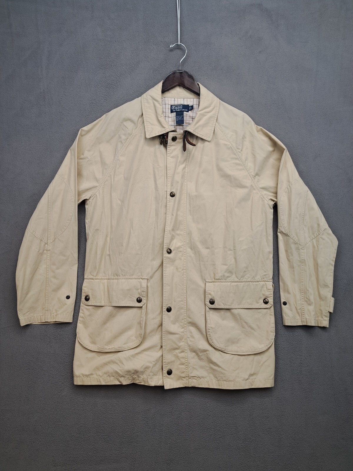 POLO RALPH LAUREN Field Jacket Mens L Utility Coat Leather Trim Parka Leather