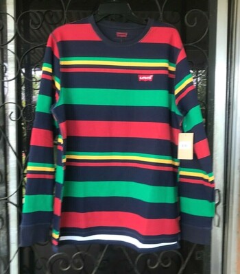 Levis Mens Size Large Crew Fleece Shirt LS Glacier Print Multi Color Stripe 