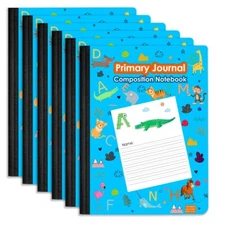 Composition Notebook Multi-Design Primary Journal Blue Animal - 200 Pages 48Pack