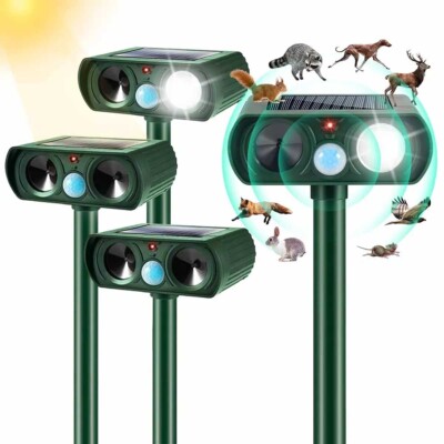 Ultrasonic animal repellent, solar, bird, dog, cat, skunk, deer, raccoon drive