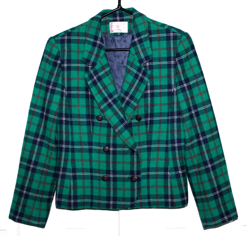 Pendleton Wool Green Plaid Double-Breasted Vintag… - image 1