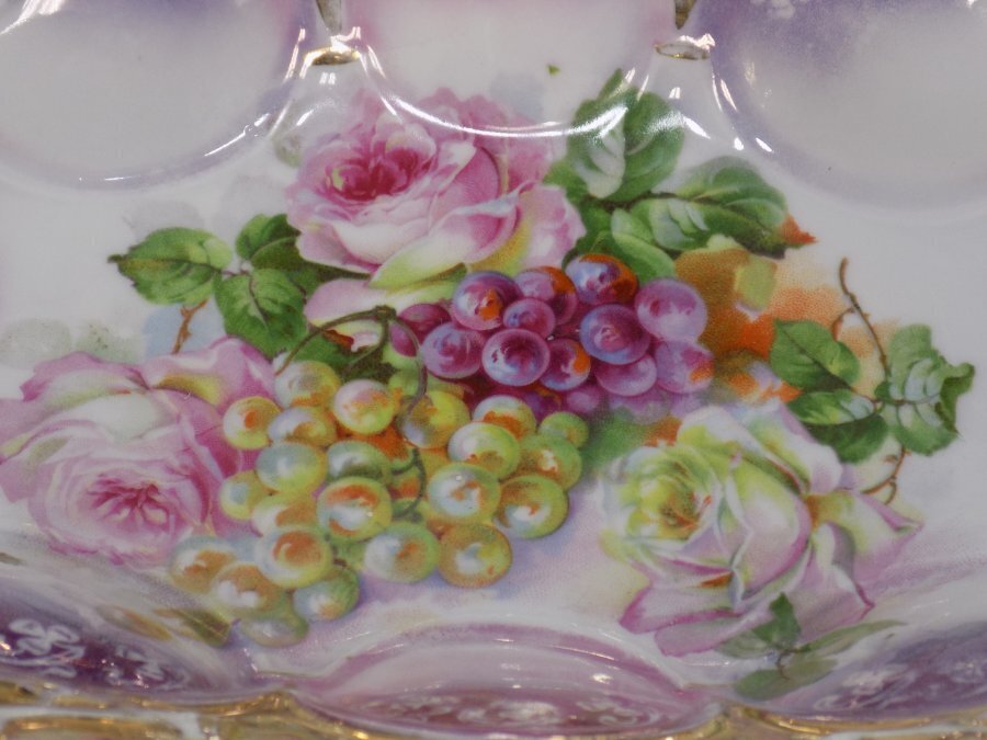 VINTAGE PORCELAIN DOUBLE HANDLED BOWL~FRUIT/FLORAL~GOLD GUILD~GERMANY