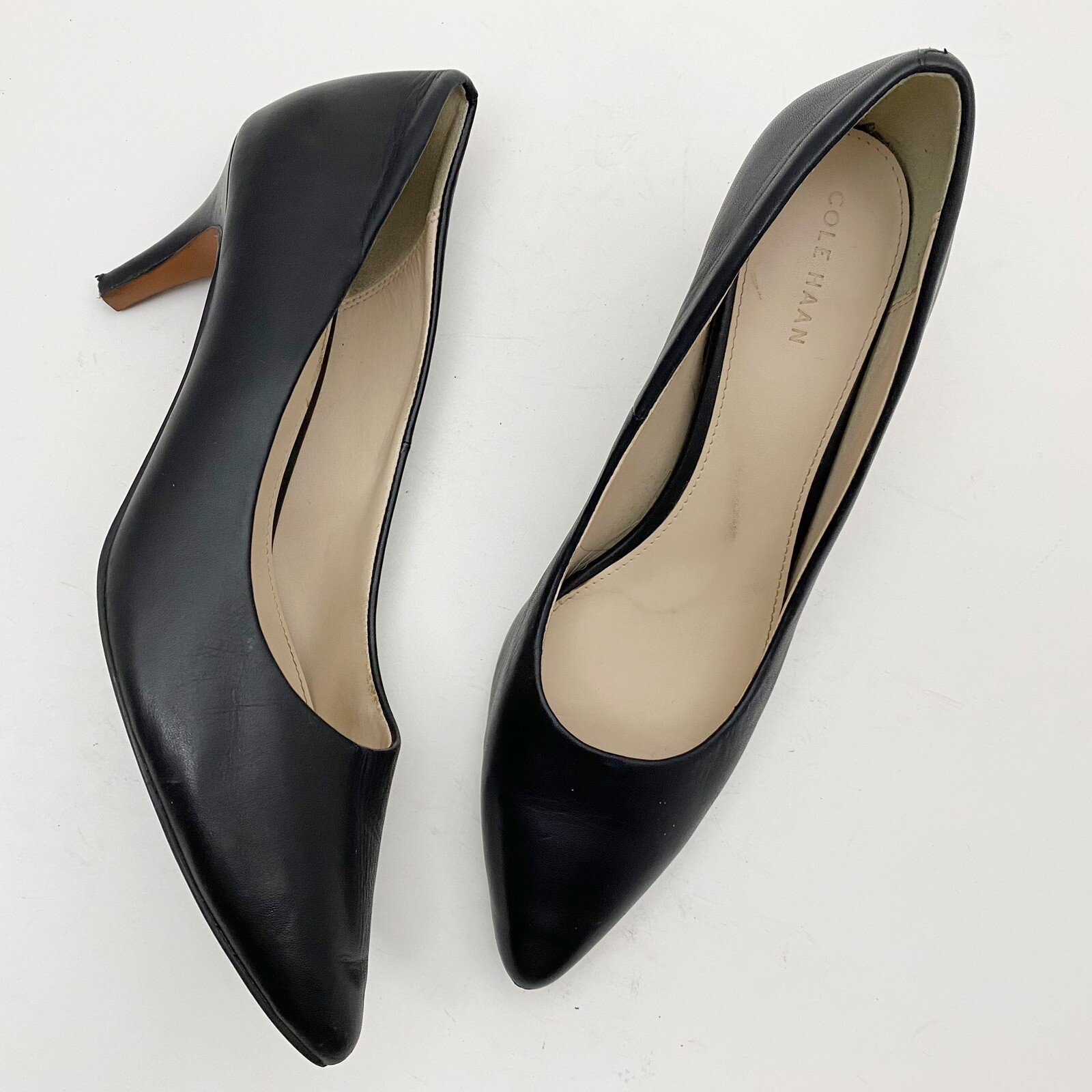 COLE HAAN Black Leather Pointed Toe Pumps - Size 8 | eBay