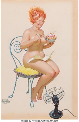 DUANE BRYERS (Amerikanisch, geb. 1911). Hilda, Kalender Pin-Up. Gou Poster Leinwand Film