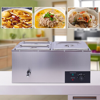 600WSteam Table Food Warmer Buffet Pans Steamer Bain Marie Restaurant 110V Steel