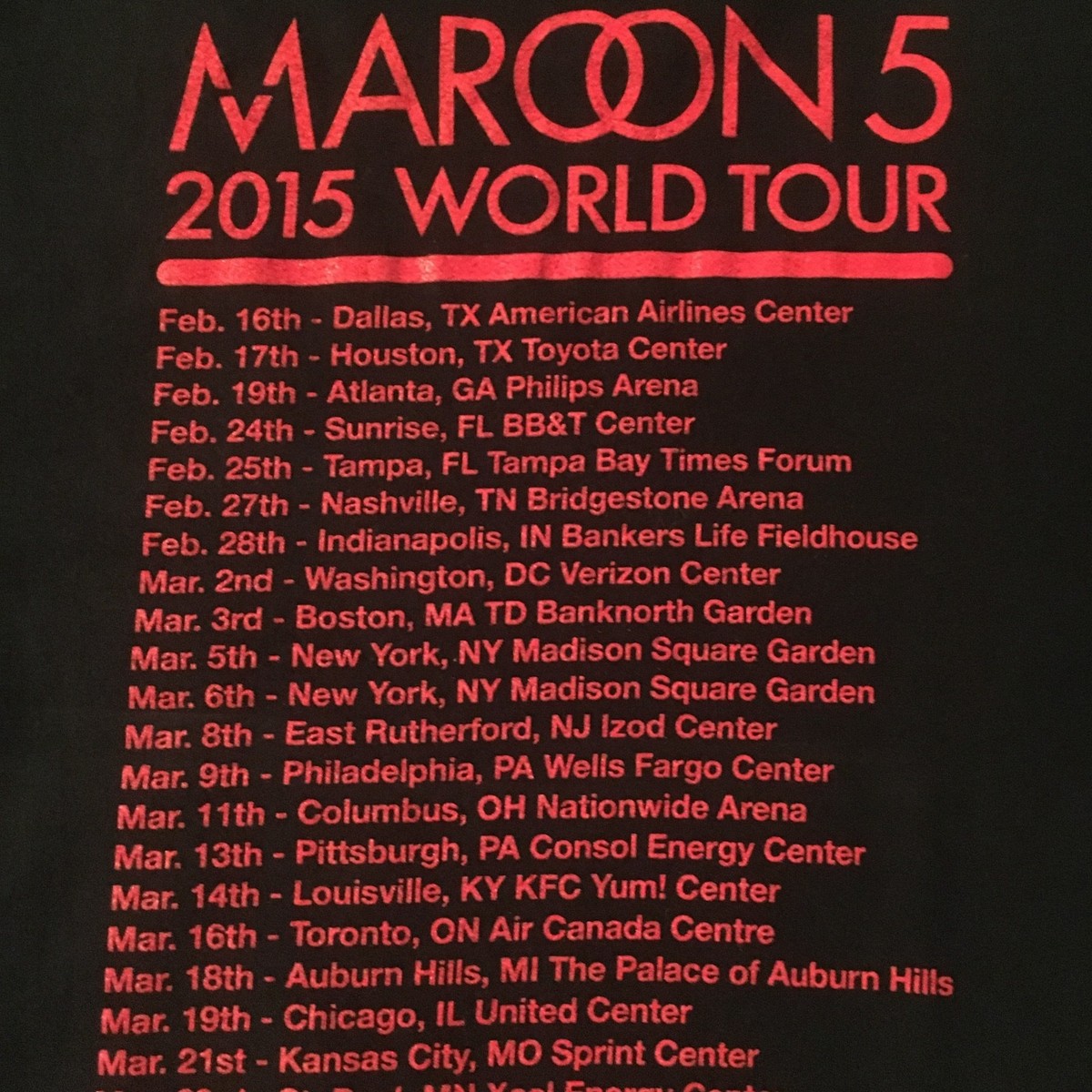 black MAROON 5 t shirt--2015 WORLD TOUR--american apparel--ADAM