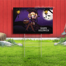 Halloween Yard Sign Cute Gothic Witch Holiday Sign with Metal Stake Included