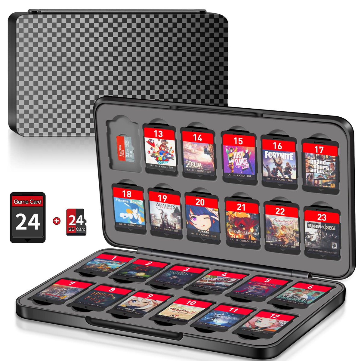 Switch Game Case Holder with 24 Cartridge Slots and 24 Micro