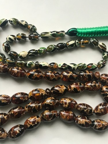 2 GENUINE OVAL/BARREL MULTICOLOR PRESSED POLAND AMBER TASBIH/ROSARYمسبحة التسبيح - Picture 7 of 12