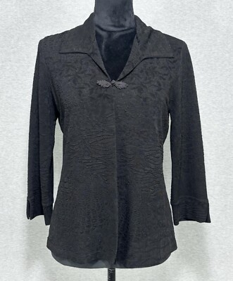 Vintage Black Shrug Shirt Cardigan Top Women s Small Emo Goth Floral 3/4 Sleeve