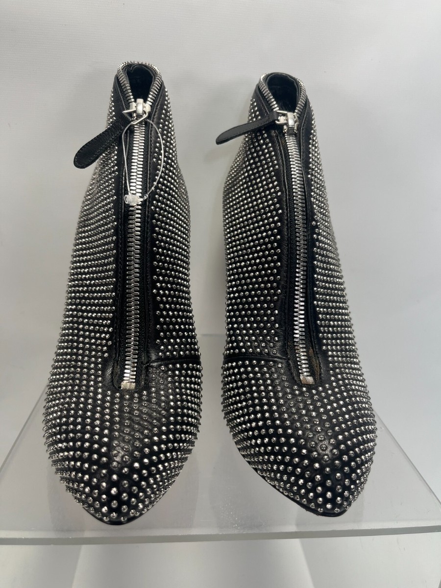 Alexander McQueen Black Leather Studded Zip Heel Boots in
