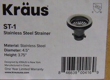 New In Box Kraus ST-1 Stainless Steel Strainer WITH COVER PLATE AND MNTNG HRDWRE