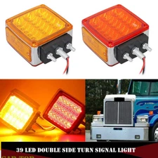 Red/Amber 39LED Square Dual Face Stud Mount Pedestal Fender Turn Signal Light