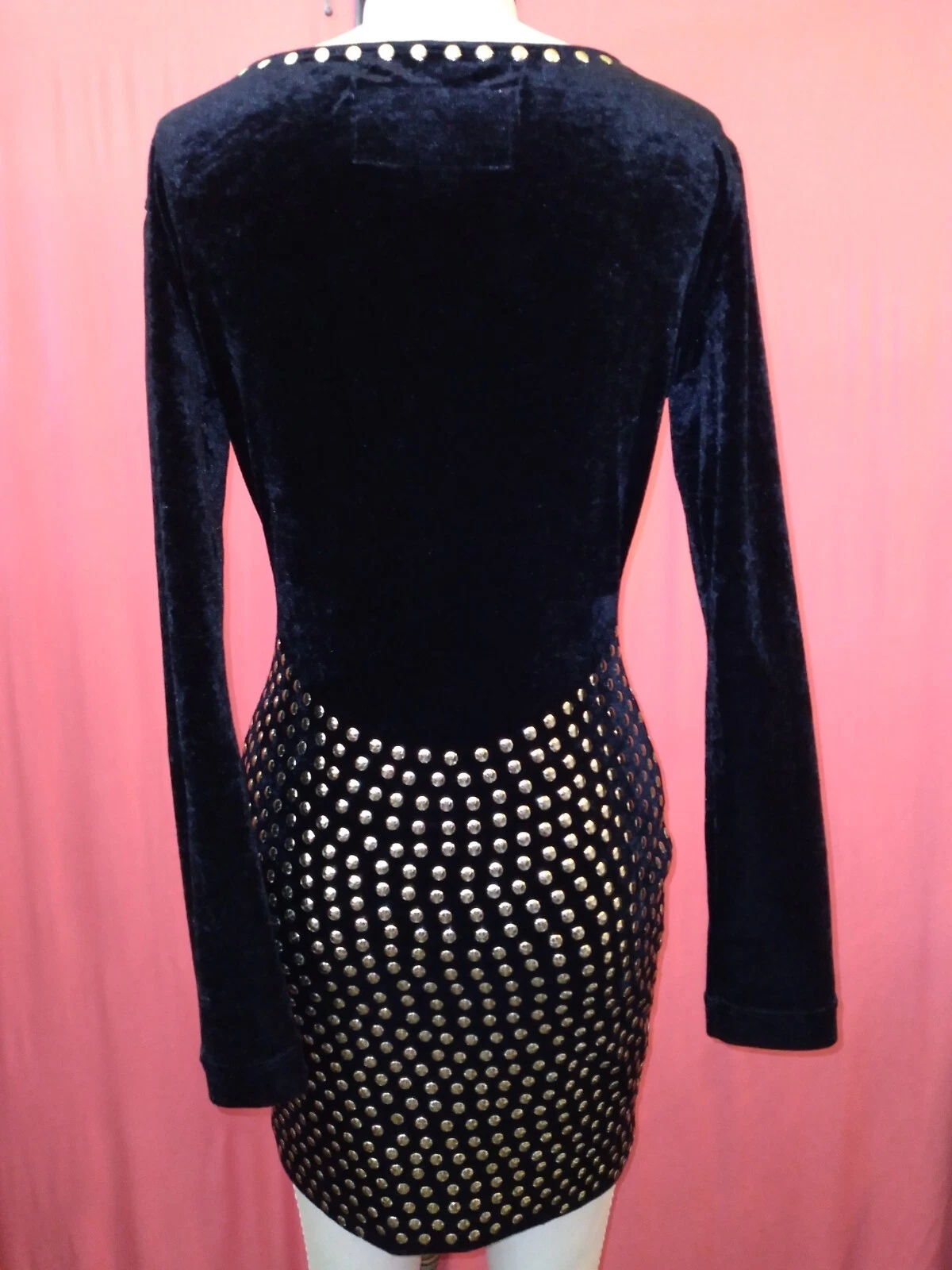 Mini abito vintage anni 80 90 MOSCHINO economico chic velluto borchie oro body con M