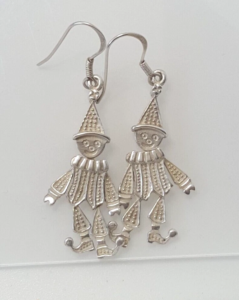 Fabulous Unusual Fully Articulated Clawn Drop Earrings 925 Solid Silver #21588 — 第 3/4 张图片
