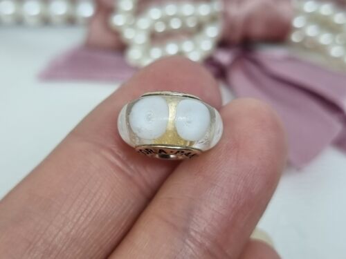 Genuine Pandora 14k Gold White Mystic Calla Murano Charm WORN & CRACKED ๐ R32b - Picture 4 of 10