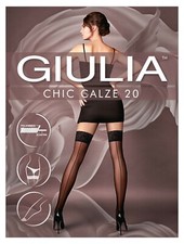 GIULIA CHIC LACE TOP BACKSEAM HOLD UP STOCKINGS 20 DEN 2 SIZES BLACK CAPPUCCINO