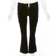 SAINT LAURENT 2018 black cotton blend velvet mid waist flare cropped pants 25"