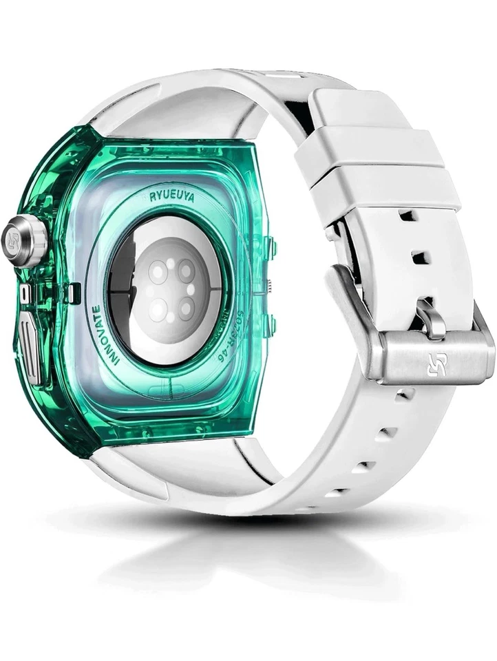 豪华半透明保护壳 带表带 适合 Apple Watch Series 10 45 毫米 坚固 绿色  — 第 2/4 张图片