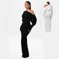 Women's Knitted Off Shoulder Maxi Dress Long Sleeve Bodycon Evening Party