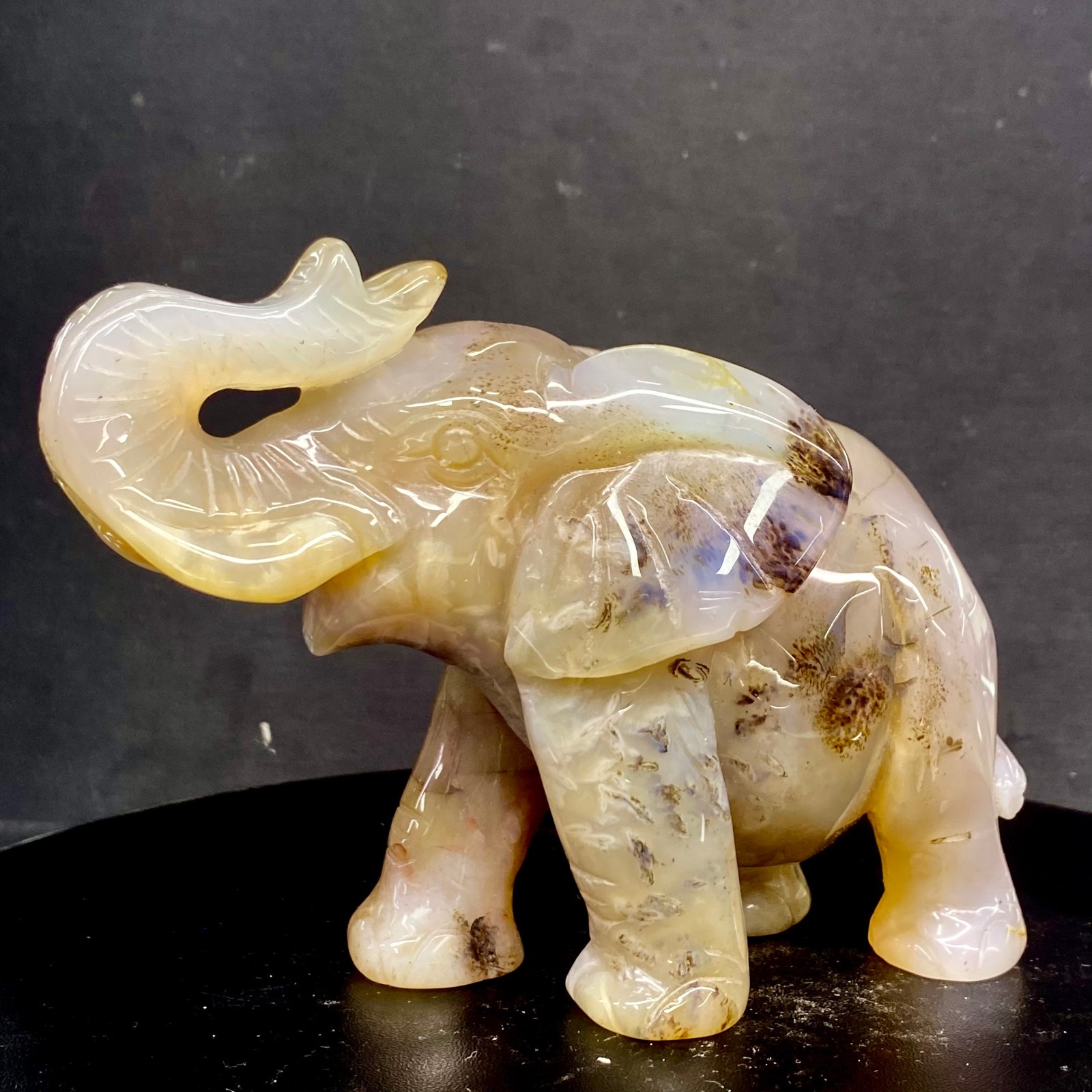 1.6LB Natural agate carved crystal elephant realistic crystal therapy