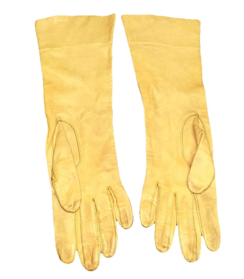 Guantes largos de ópera vintage de cuero amarillo para niños con diseño Kay Fuchs de los años 50 6 1/4 Foto 4 de 4