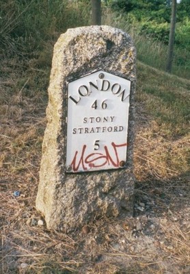 Foto 6x4 alter Meilenstein von der ehemaligen A5 in Milton Keynes Metallplatte ATT C2003