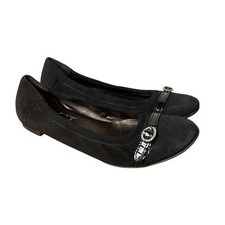 AGL Monika Suede Cap Toe Ballet Flats Rhinestone Gem Buckle Sz 38.5 EU